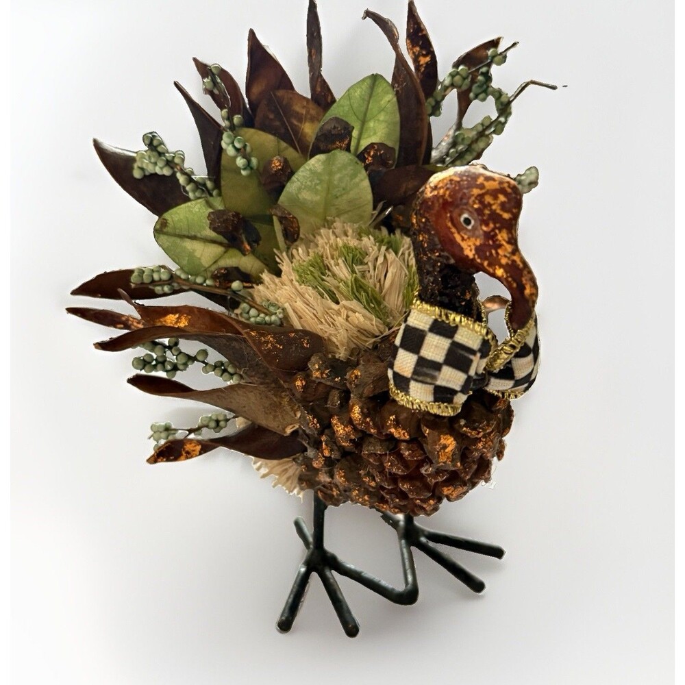 MacKenzie Childs Turkey Autumn Naturals Thanksgiving Courtly Check Ribbon 7.5"